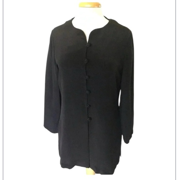 Neiman Marcus Imperial Silk tunic black Chinese knot button long sleeve 6 - Picture 1 of 6
